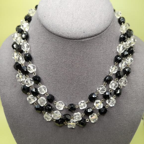 Art Deco Black Clear Crystal Necklace 53in Flapper Glass Beads 1930s main image 9